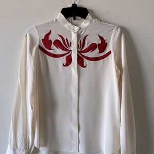 DEREK LAM Cream Blouse Rich Red Modern Design